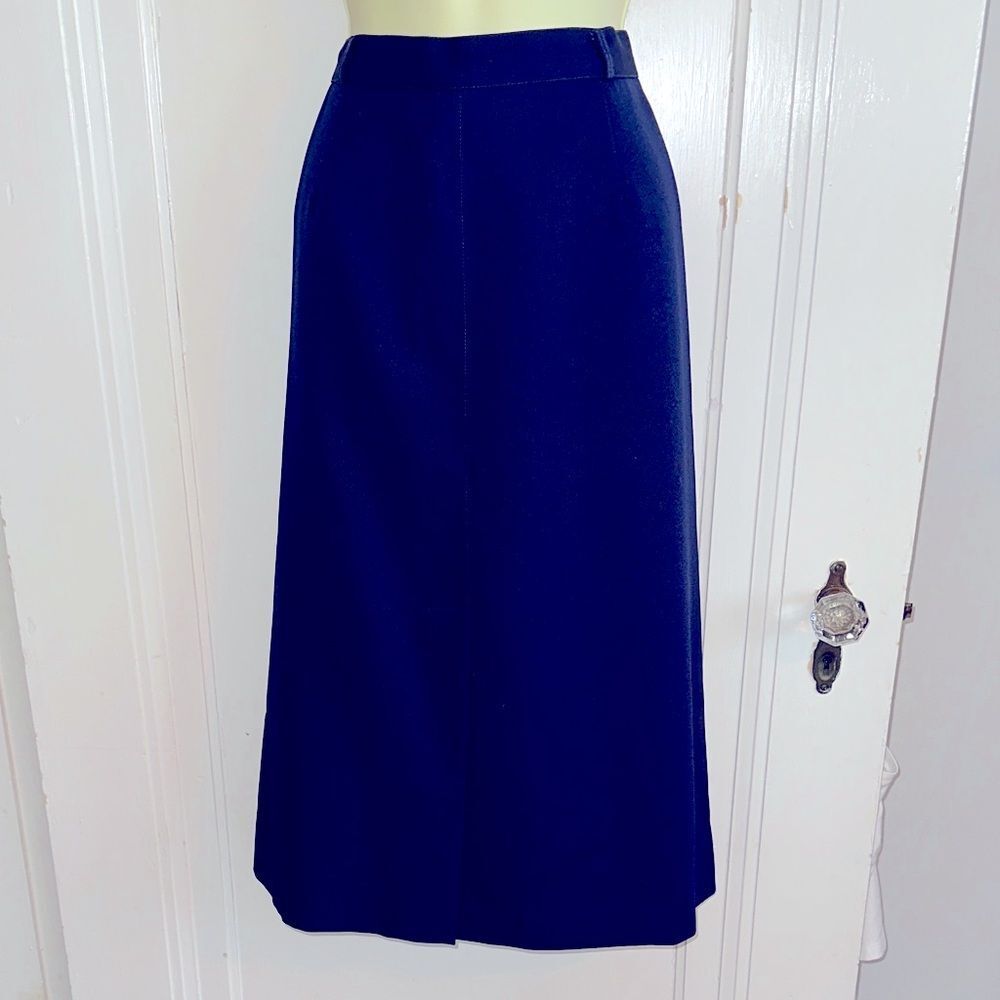 Vintage 70s/80s  Panther Navy Blue Polyester A‎ line Skirt